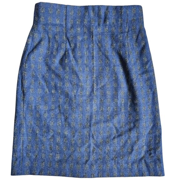 Vintage Blue Gray Window Pane Plaid Short Pencil Skirt Mod Academia Geometric - Picture 1 of 3